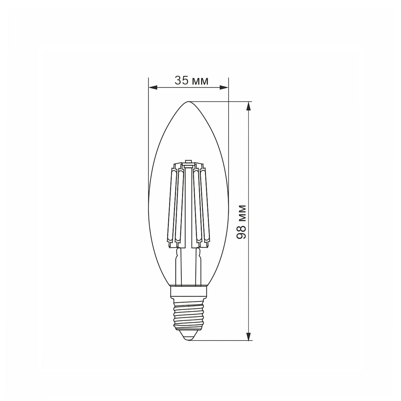 VIDEX C37F filament LED bulb dimensions