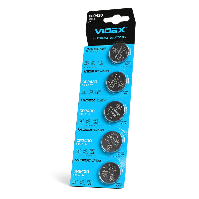 VIDEX CR2430 lithium coin batteries, 3 V – 5-pack – official VIDEX image 1