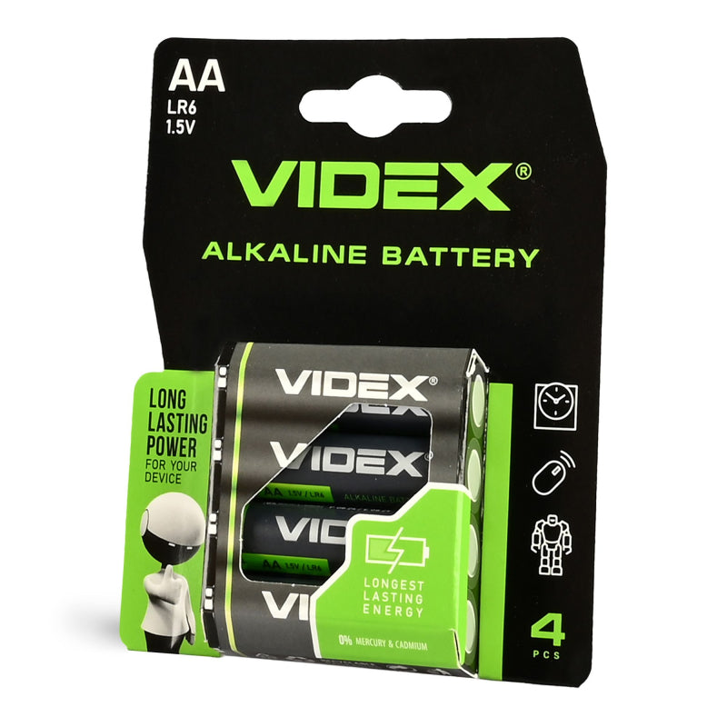 VIDEX LR6/AA alkaline batteries, 1.5 V – 4-pack – official VIDEX image 1