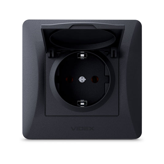 VIDEX BINERA Single schuko socket with cover Black Graphite – image 2