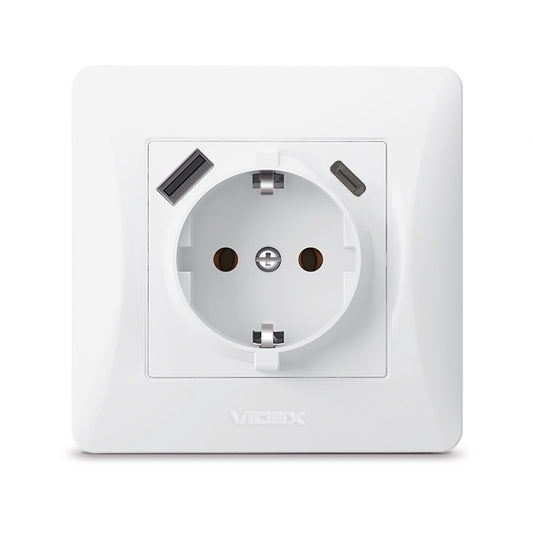 VIDEX BINERA Single schuko socket with USB-A+USB-C White – image 2