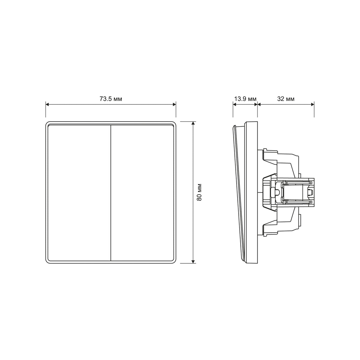 Official VIDEX NOTA product view or dimensions — VF-NT-SW2-BL, VF-NT-SW2-BR, VF-NT-SW2-GR, VF-NT-SW2-WH