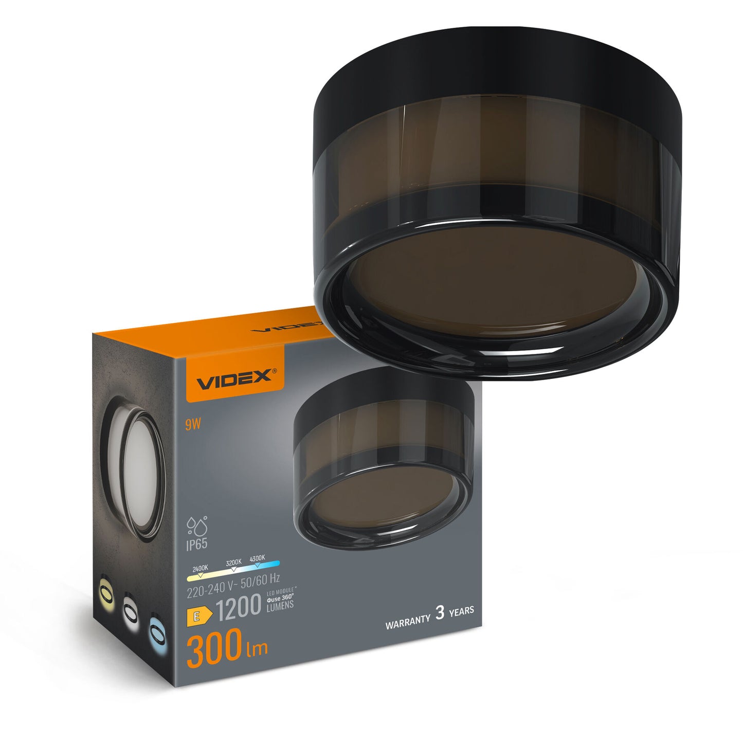 LED Wall and Ceiling Light VIDEX BHD01 9W 2400K-3200K-4300K - Black