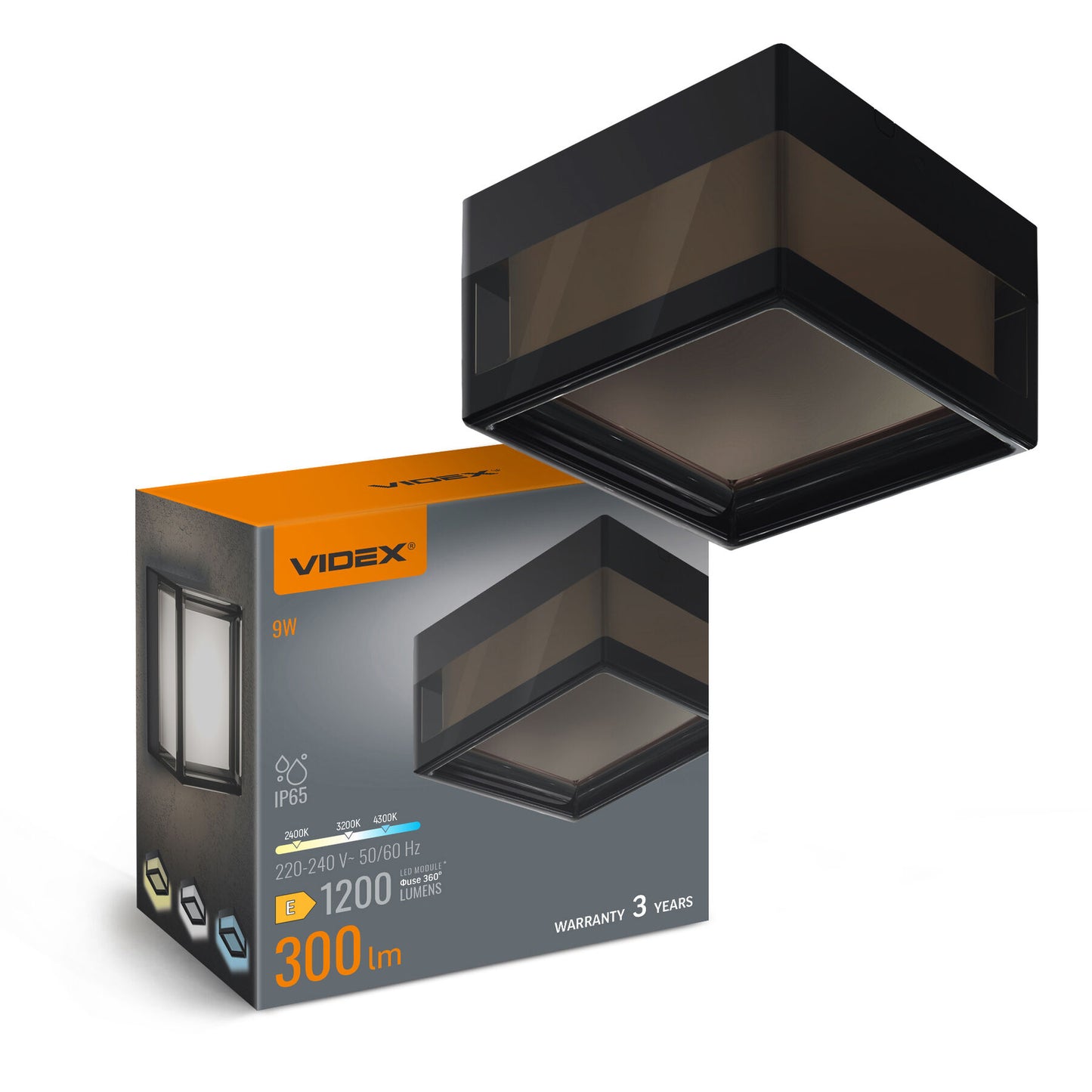 LED Wall and Ceiling Light VIDEX BHD02 9W 2400K-3200K-4300K - Black