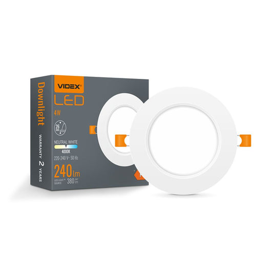 VIDEX VLE-DLBR-044 4 W Round Recessed LED Downlight, 4000 K - White - official product image 2
