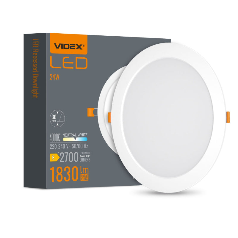Süvistatud LED-valgusti VIDEX-DOWNLIGHT-LED-DLBR-244-24W-NW