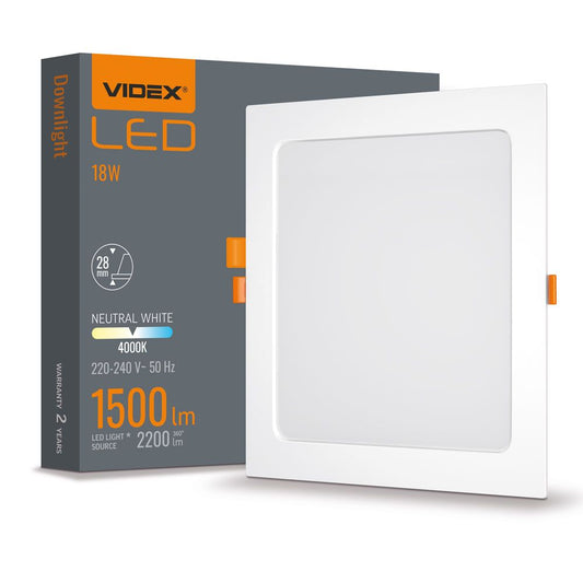 VIDEX VLE-DLBS-184 18 W Square Recessed LED Downlight, 4000 K - White - official product image 2