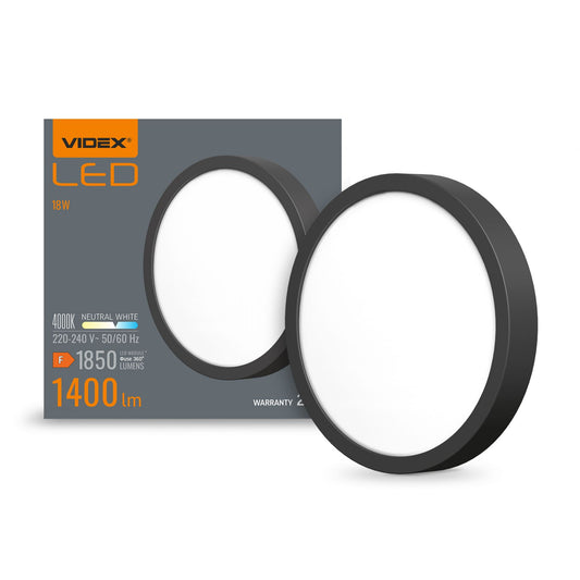 VIDEX VLE-DLRS-184B 18 W Round Surface LED Downlight, 4000 K - Black - official product image 2