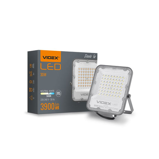 VIDEX DAVIS 30 W LED floodlight / LED-prožektor, 5000 K, gray / hall, VL-F2-305G