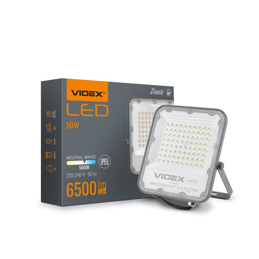 VIDEX DAVIS 50 W LED floodlight / LED-prožektor, 5000 K, gray / hall, VL-F2-505G