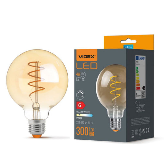 VIDEX G95 hämardatav LED-hõõgniitpirn 4 W E27, 2200 K – merevaiguklaas