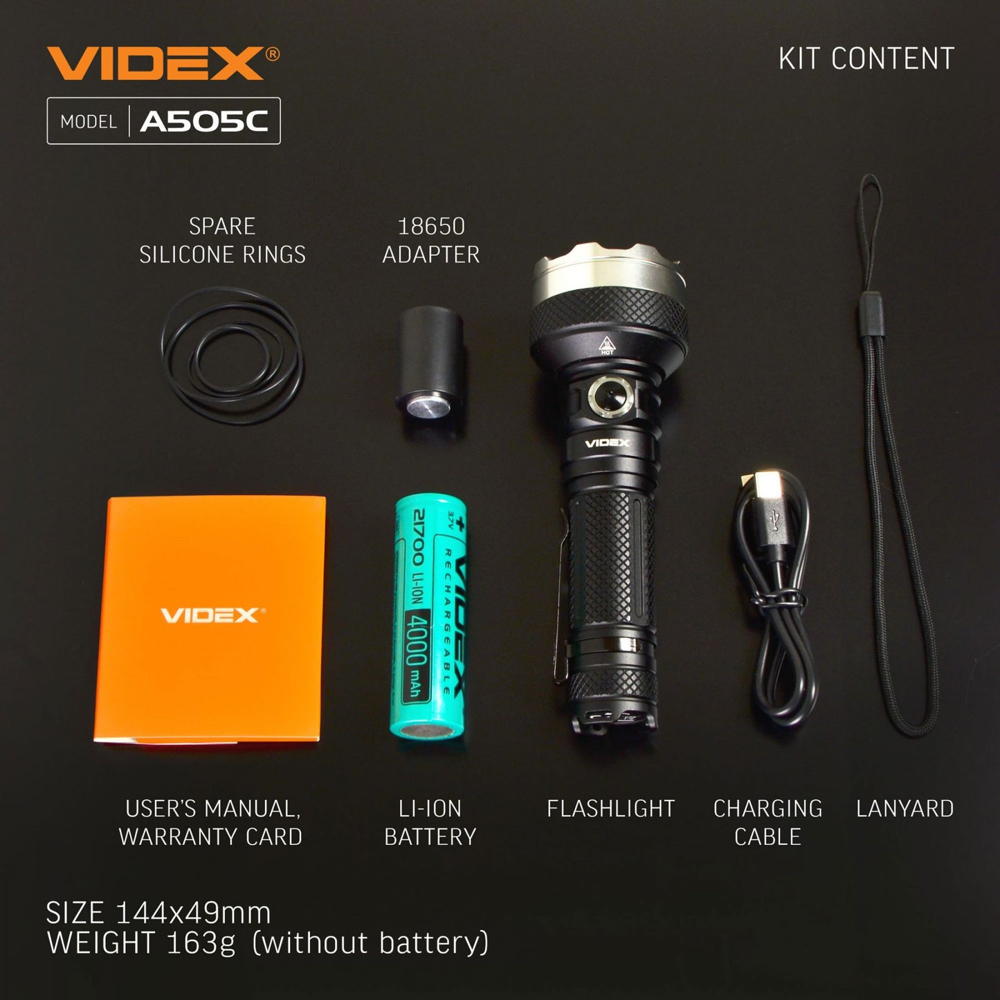 LED Portable Flashlight VIDEX VLF-A505C 5500 Lm 5000K – official image 24