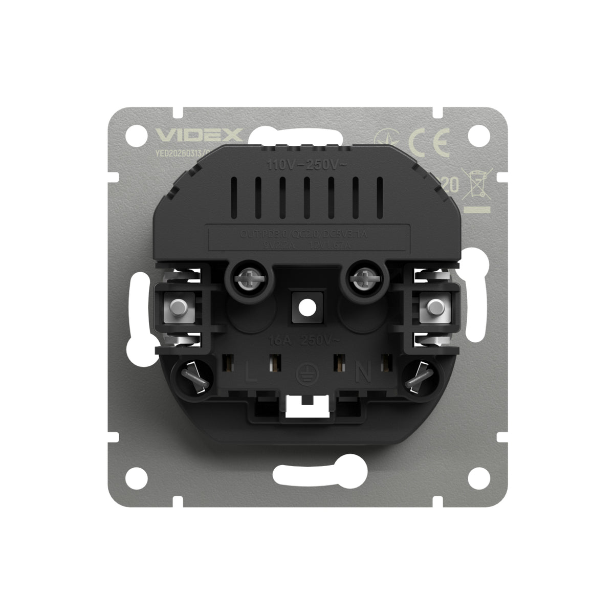 VIDEX NOTA Single Schuko Socket with USB-A + USB-C – Grey Graphite – image 4