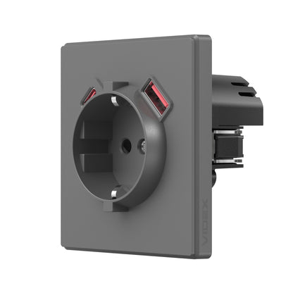 VIDEX NOTA Single Schuko Socket with USB-A + USB-C – Grey Graphite – image 1