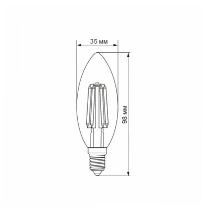 VIDEX C37F filament LED bulb dimensions