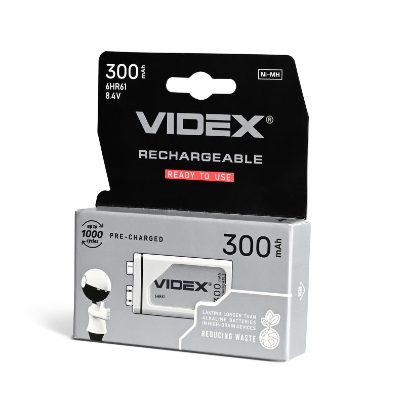 Ni-MH laetav aku VIDEX 6HR61 300mAh 1tk BLISTERPAKENDIS