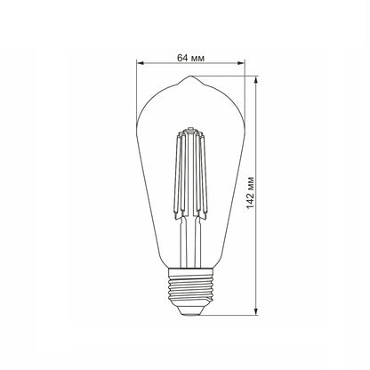 VIDEX ST64FD filament LED bulb dimensions