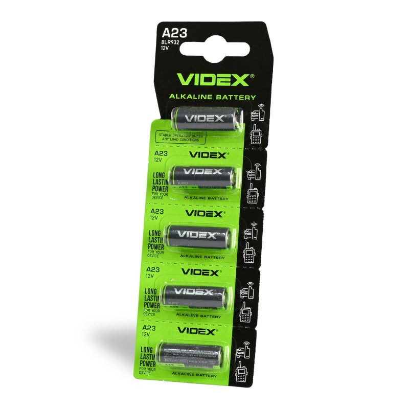 VIDEX A23 alkaline batteries, 12 V – 5-pack – official VIDEX image 1