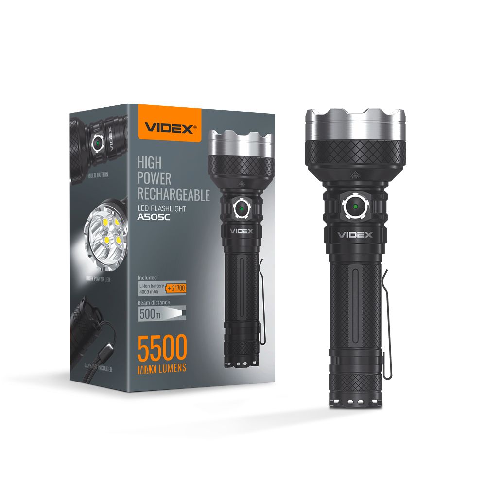 LED Portable Flashlight VIDEX VLF-A505C 5500 Lm 5000K – official image 1