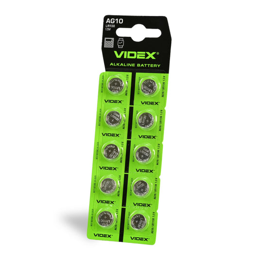 VIDEX AG10/LR1130 alkaline button batteries, 1.5 V – 10-pack – official VIDEX image 1