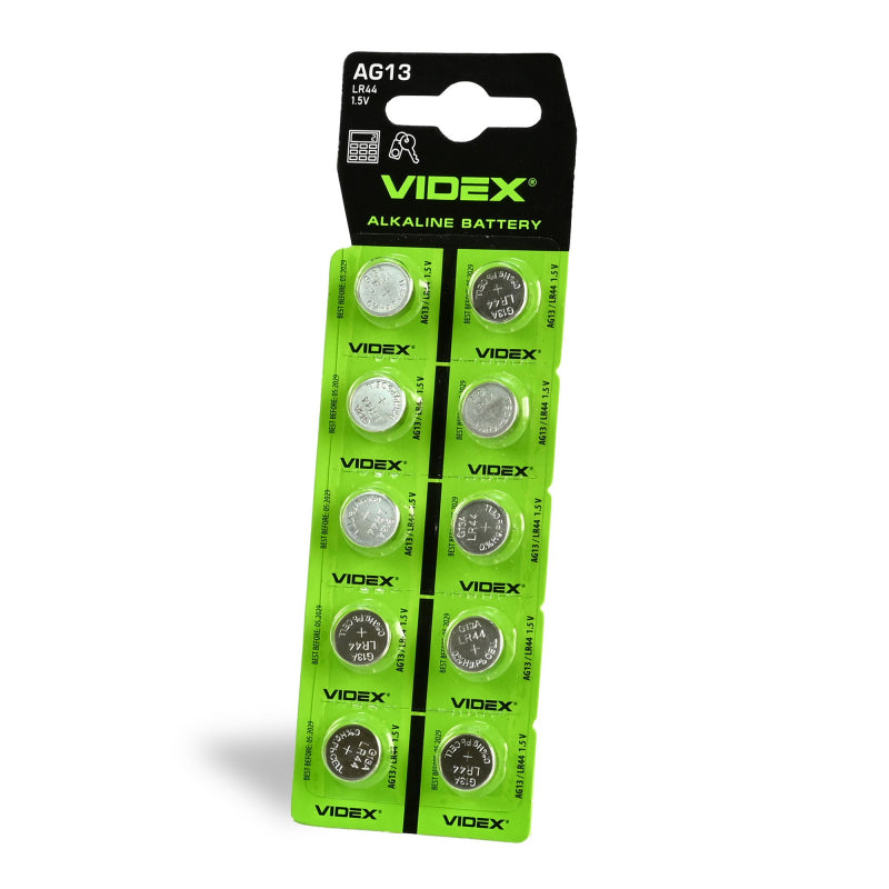 VIDEX AG13/LR44 alkaline button batteries, 1.5 V – 10-pack – official VIDEX image 1
