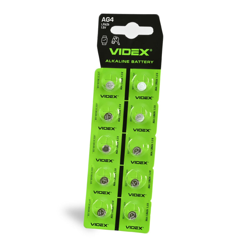 VIDEX AG4/LR626 alkaline button batteries, 1.5 V – 10-pack – official VIDEX image 1