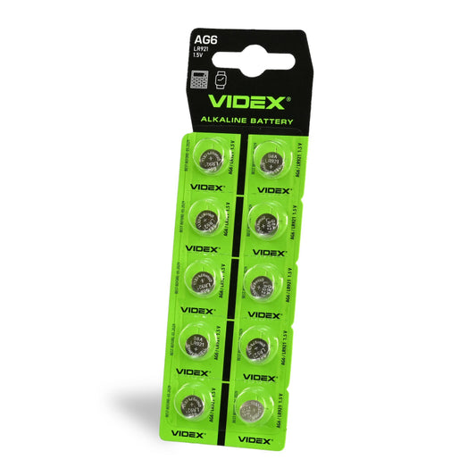 VIDEX AG6/LR921 alkaline button batteries, 1.5 V – 10-pack – official VIDEX image 1