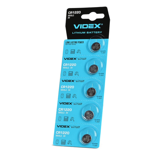 VIDEX CR1220 lithium coin batteries, 3 V – 5-pack – official VIDEX image 1