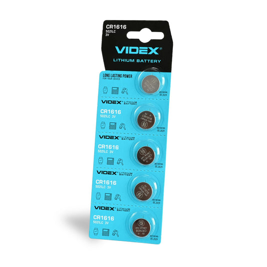 VIDEX CR1616 lithium coin batteries, 3 V – 5-pack – official VIDEX image 1