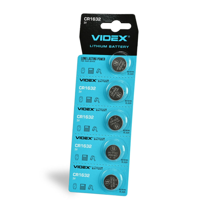 VIDEX CR1632 lithium coin batteries, 3 V – 5-pack – official VIDEX image 1