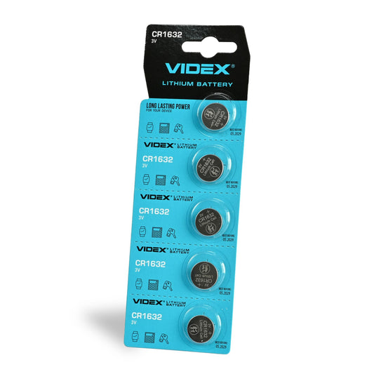 VIDEX CR1632 lithium coin batteries, 3 V – 5-pack – official VIDEX image 1