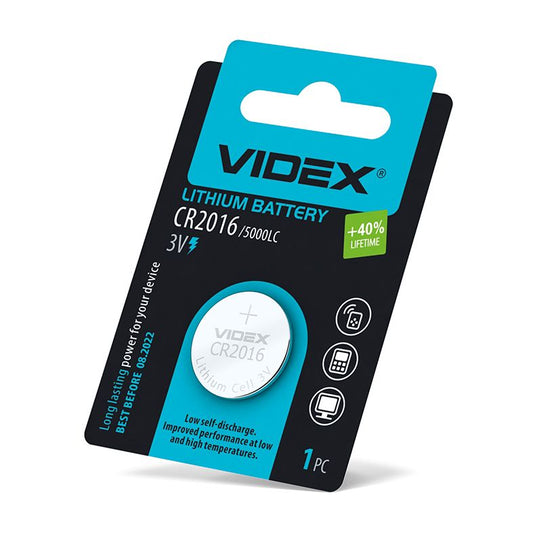 VIDEX CR2016 lithium coin battery, 3 V – 1 pc – official VIDEX image 1