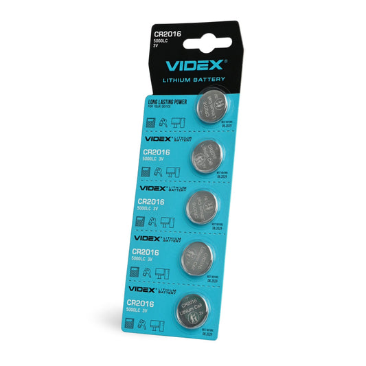 VIDEX CR2016 lithium coin batteries, 3 V – 5-pack – official VIDEX image 1