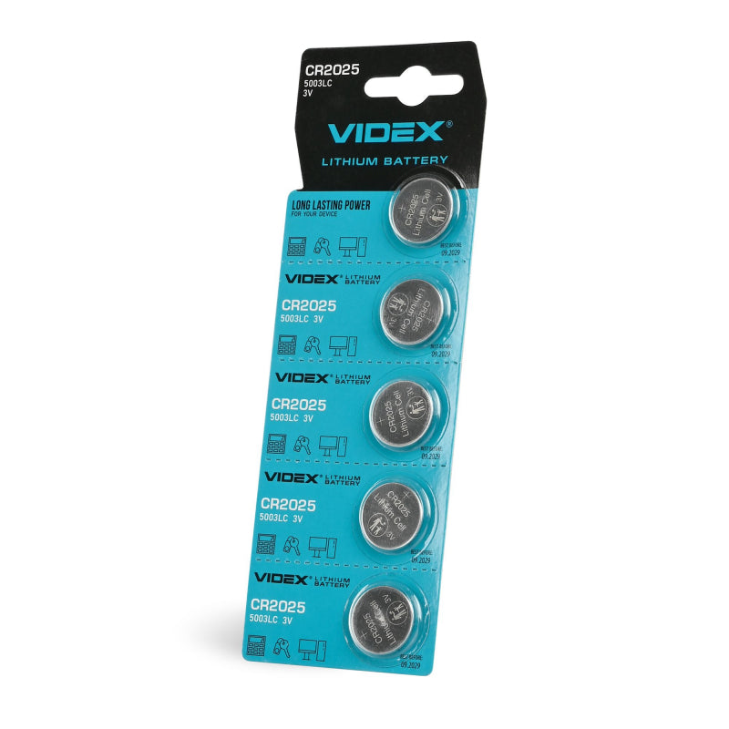 VIDEX CR2025 lithium coin batteries, 3 V – 5-pack – official VIDEX image 1