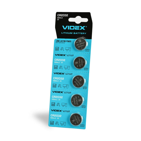 VIDEX CR2032 lithium coin batteries, 3 V – 5-pack – official VIDEX image 1