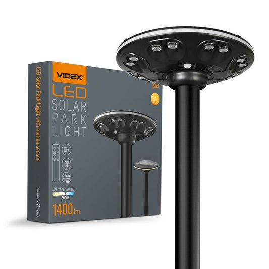 Solar Park Light VIDEX VL-GLSO-1254-S with Motion Sensor, 1400 lm, 3000 K / 5000 K - official VIDEX image 1