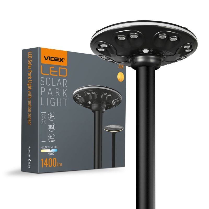 Solar Park Light VIDEX VL-GLSO-1254-S with Motion Sensor, 1400 lm, 3000 K / 5000 K - official VIDEX image 1