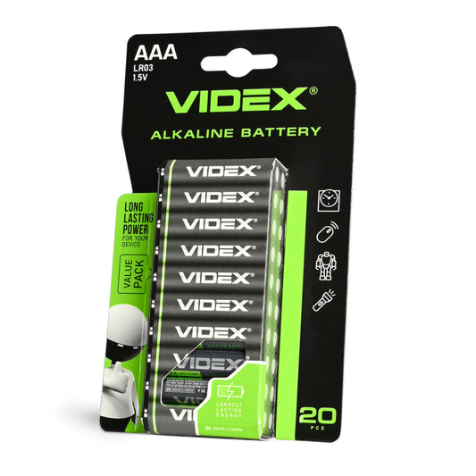 VIDEX LR03/AAA alkaline batteries, 1.5 V – 20-pack – official VIDEX image 1