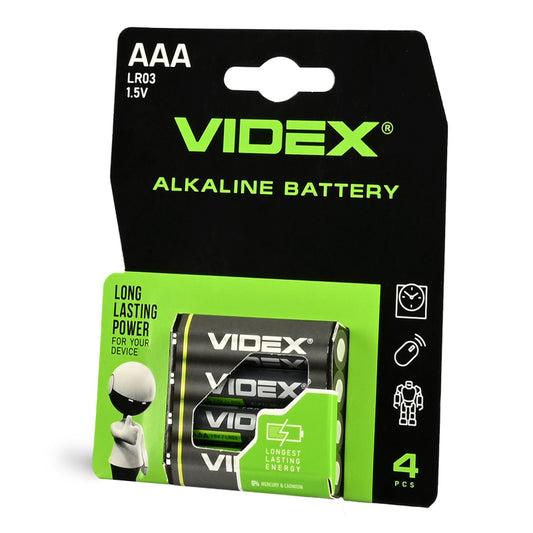 VIDEX LR03/AAA alkaline batteries, 1.5 V – 4-pack – official VIDEX image 1