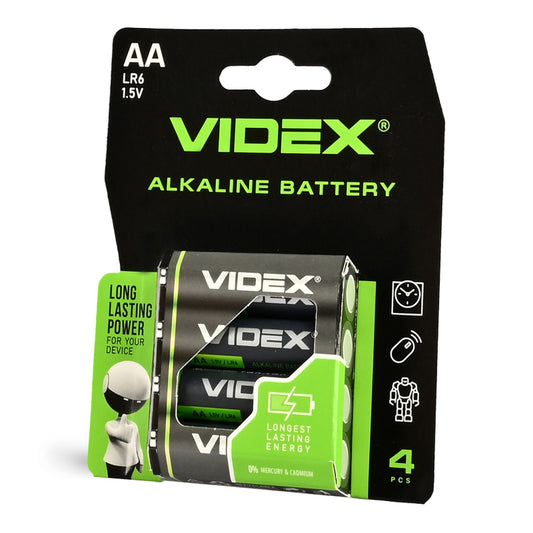 VIDEX LR6/AA alkaline batteries, 1.5 V – 4-pack – official VIDEX image 1
