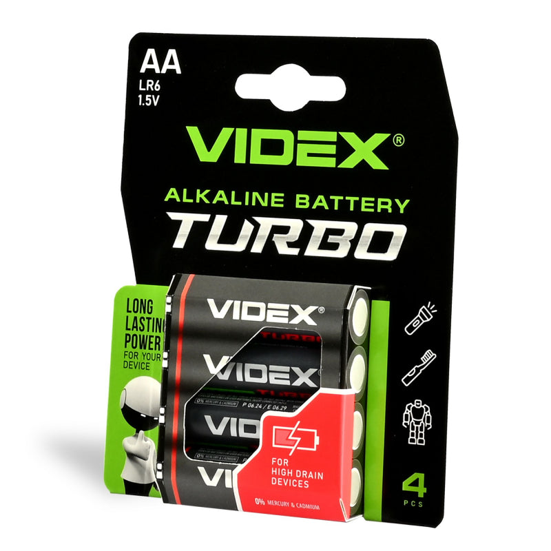 VIDEX LR6T/AA Turbo alkaline batteries, 1.5 V – 4-pack – official VIDEX image 1