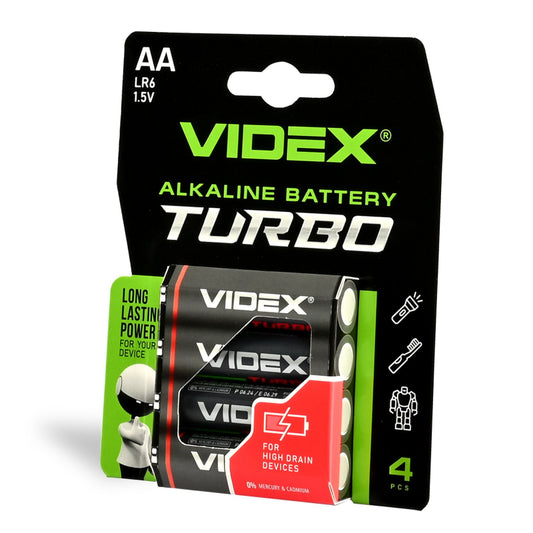 VIDEX LR6T/AA Turbo alkaline batteries, 1.5 V – 4-pack – official VIDEX image 1
