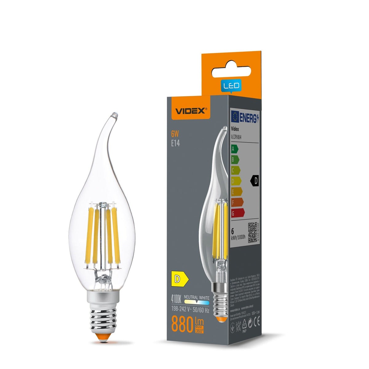 VIDEX C37Ft-06144 LED bulb 6W E14 4100K — official view 2