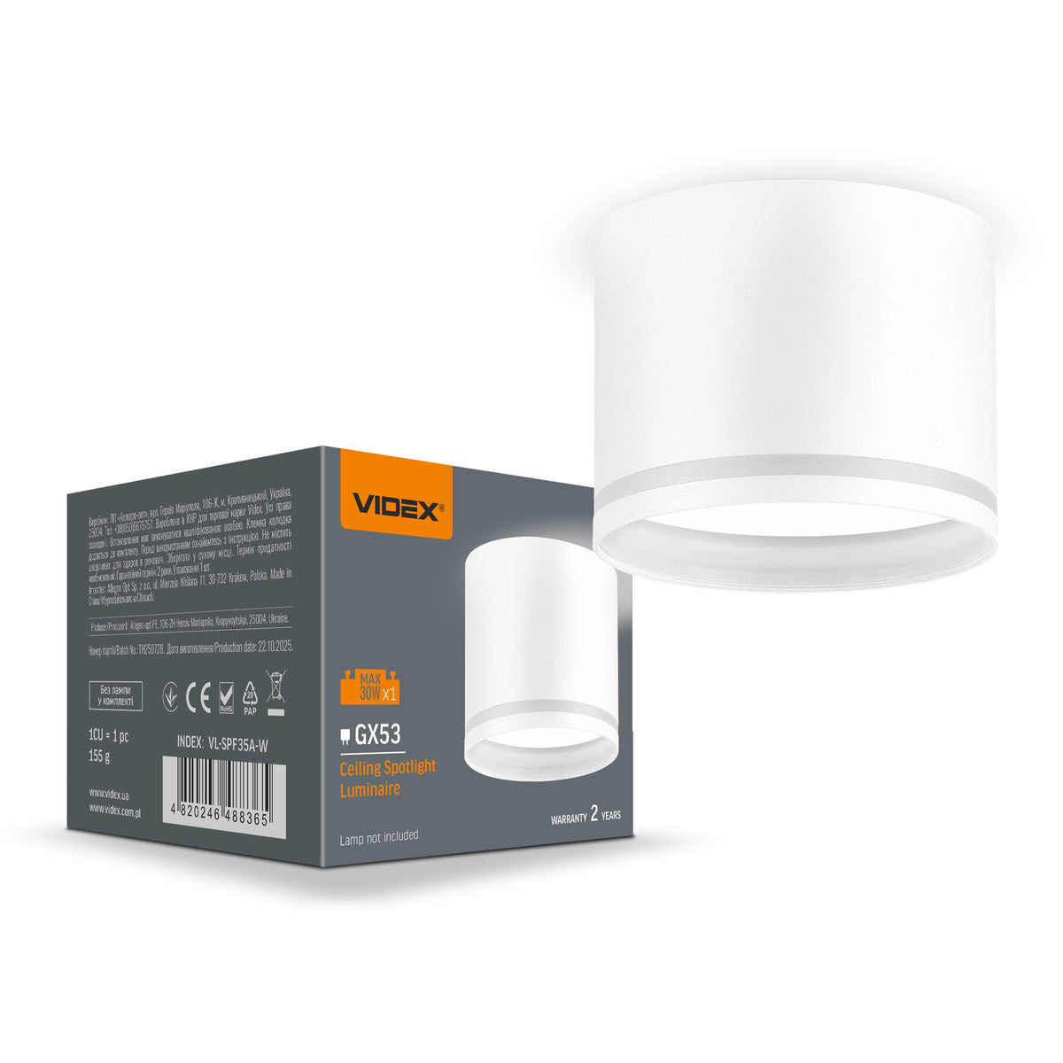 VIDEX SPF35A-W spotlight fixture 30W white — official view 2