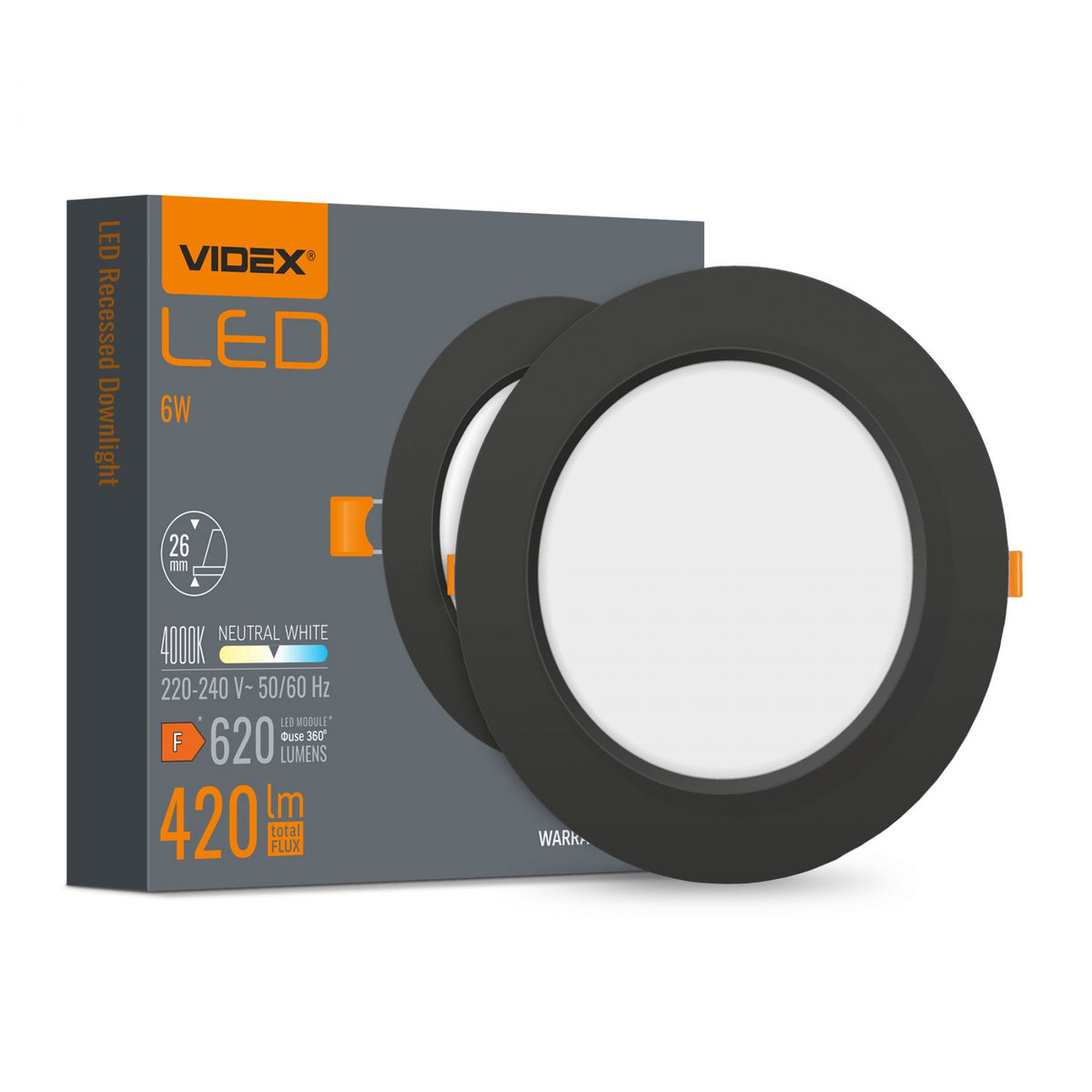 VIDEX DLBR-064B recessed downlight 6W black — official view 2