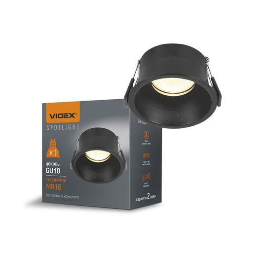VIDEX VL-SPF09R-B Recessed GU10 Spotlight Frame - Black - official product image 2