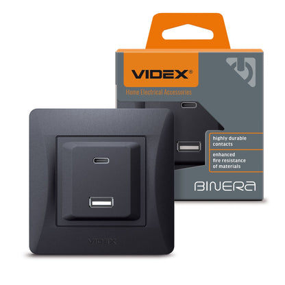 VIDEX BINERA Socket USB-A + USB-C PD20W Black Graphite – image 1