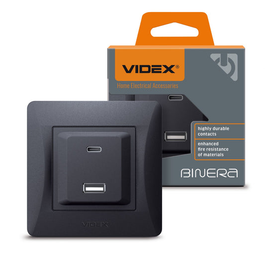 VIDEX BINERA Socket USB-A + USB-C PD20W Black Graphite – image 1