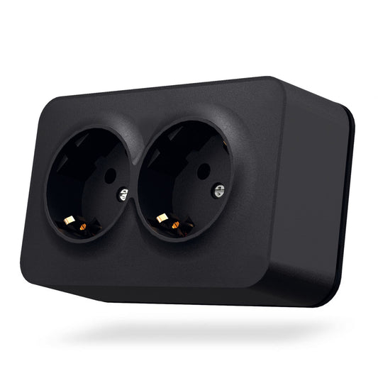 VIDEX BINERA Surface-mounted double Schuko socket IP20 Matte Black – image 1