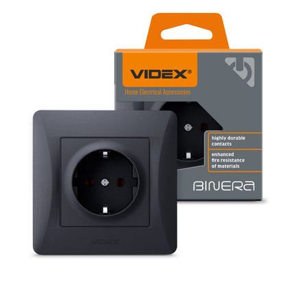 VIDEX BINERA Single schuko socket Black Graphite – image 1
